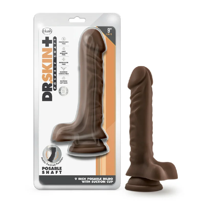 Dr. Skin Plus 9" Posable Dildo With Balls Chocolate