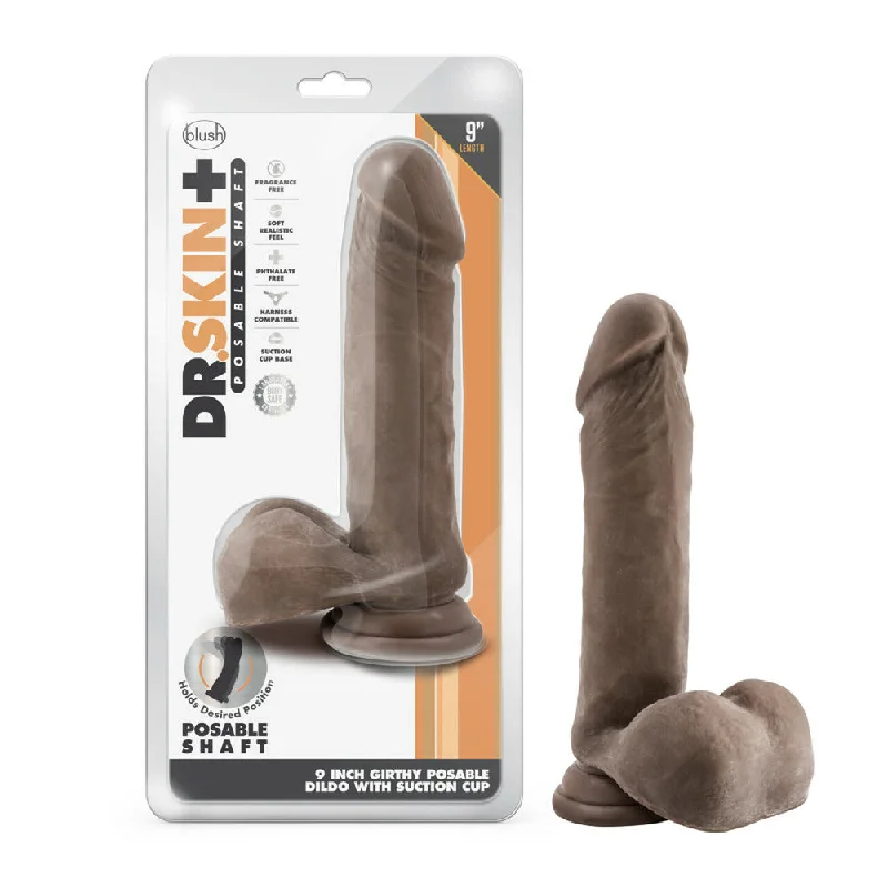 Dr. Skin Plus 9" Thick Posable Dildo With Balls Chocolate