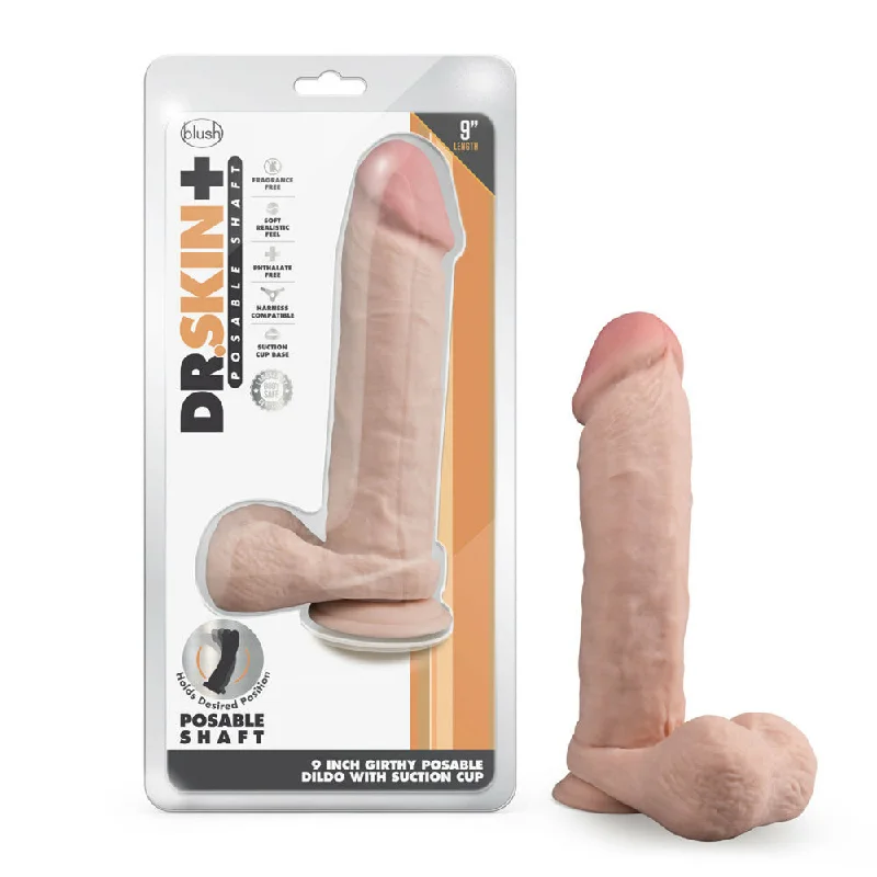 Dr. Skin Plus 9" Thick Posable Dildo With Balls Vanilla