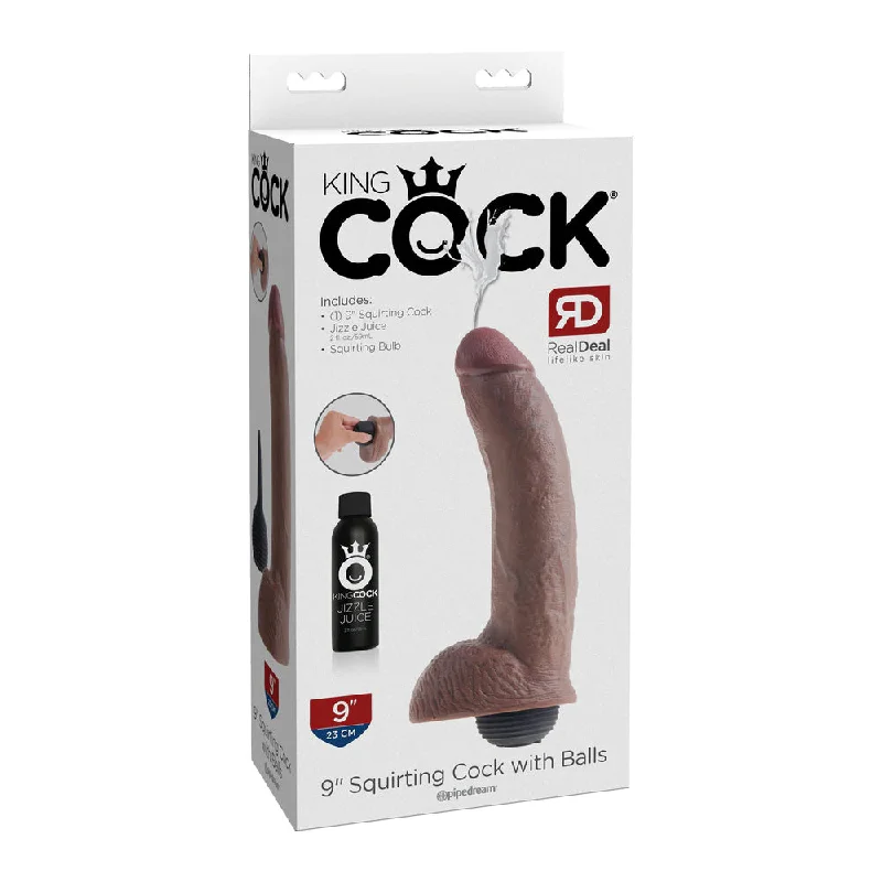 King Cock 9" Squirting Cock w/ Balls Brown