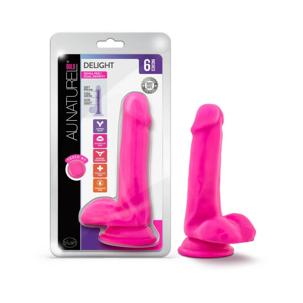 Blush Au Naturel Bold Delight 6 in. Posable Dual Density Dildo with Balls & Suction Cup