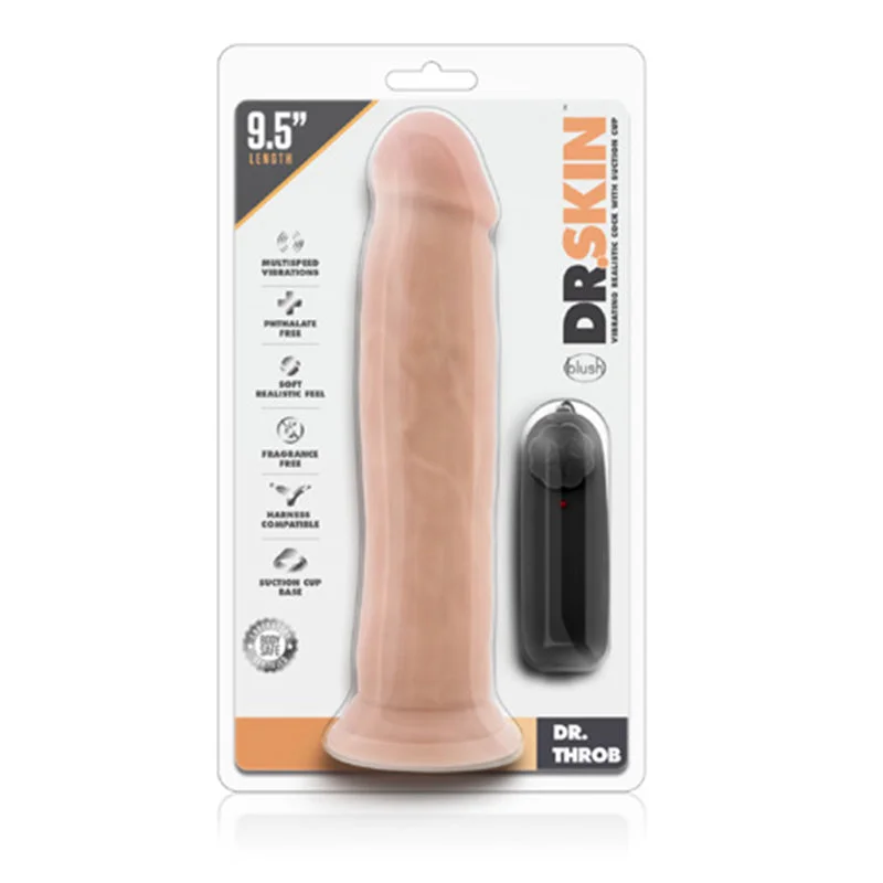 Blush Dr. Skin Dr. Throb Realistic 9.5 in. Vibrating Dildo with Suction Cup Beige