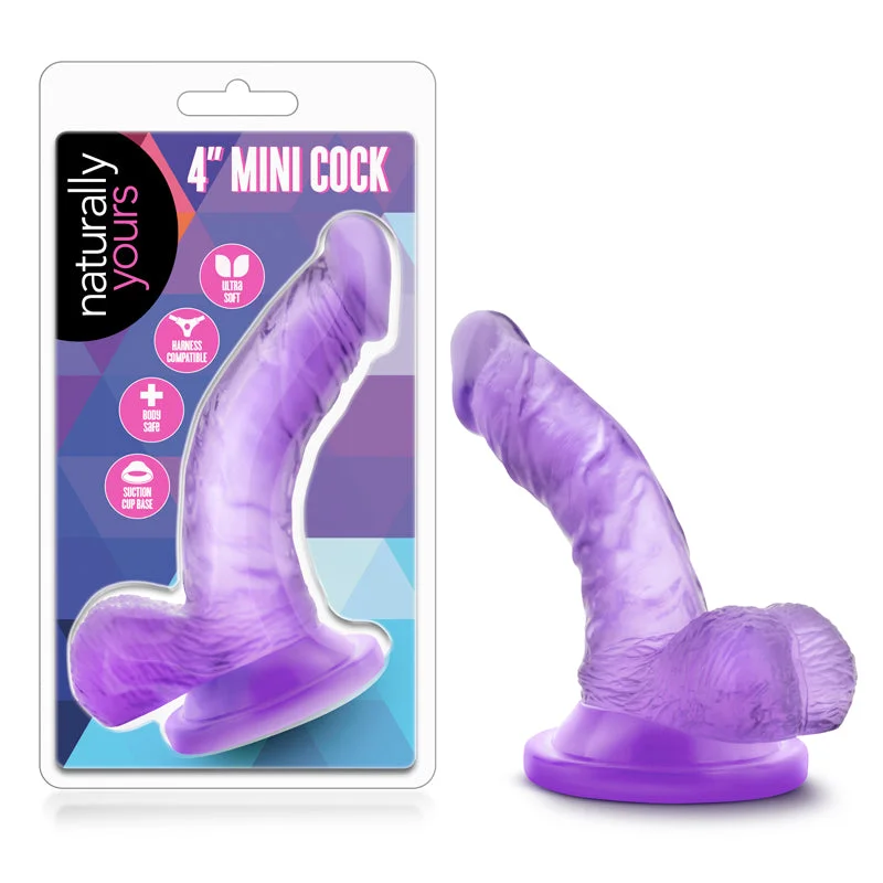 Blush Naturally Yours 4 in. Mini Cock Realistic Dildo with Balls & Suction Cup Purple