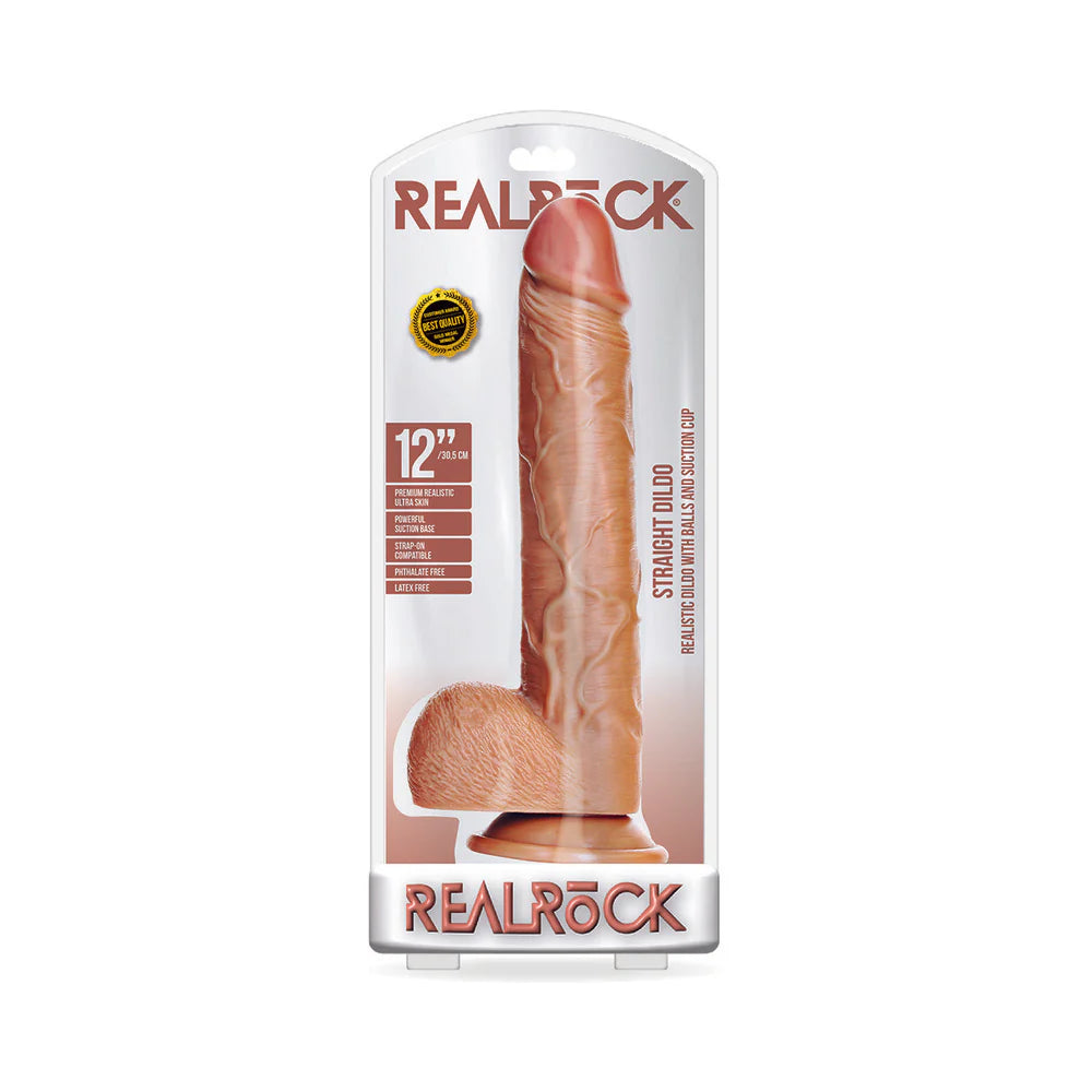 Shots RealRock Straight Realistic Dildo with Balls and Suction Cup 12in