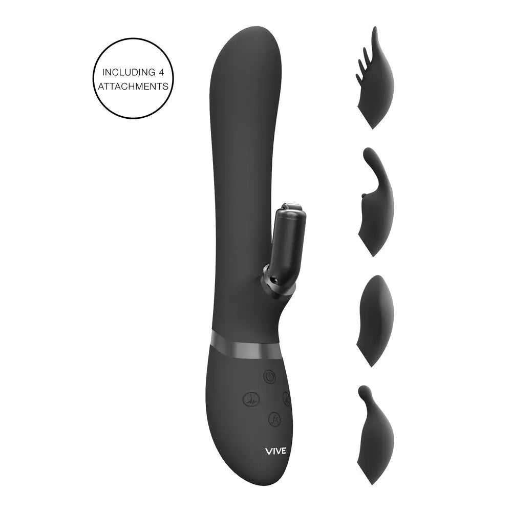 Shots Silicone Black Rechargeable Rabbit Vibrator with 3 Interchangeable Heads