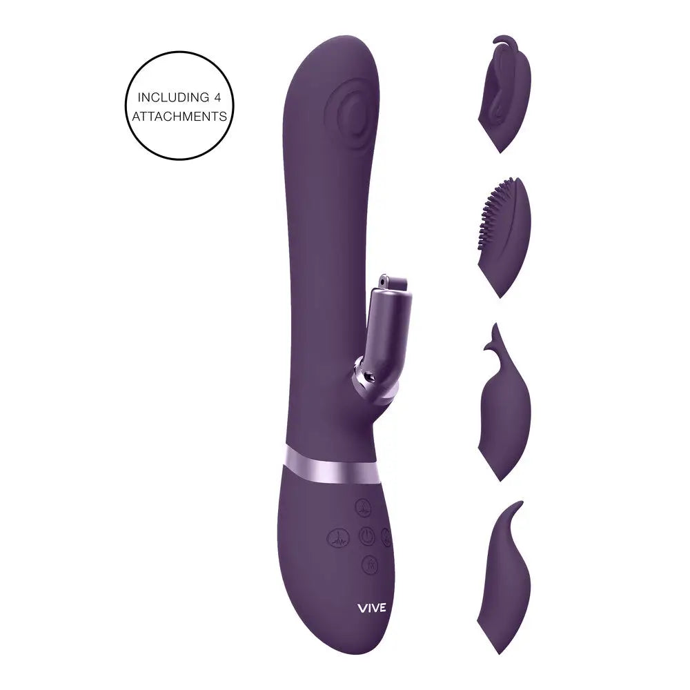 Shots Silicone Purple Rechargeable Rabbit Vibrator with 4 Interchangeable Heads