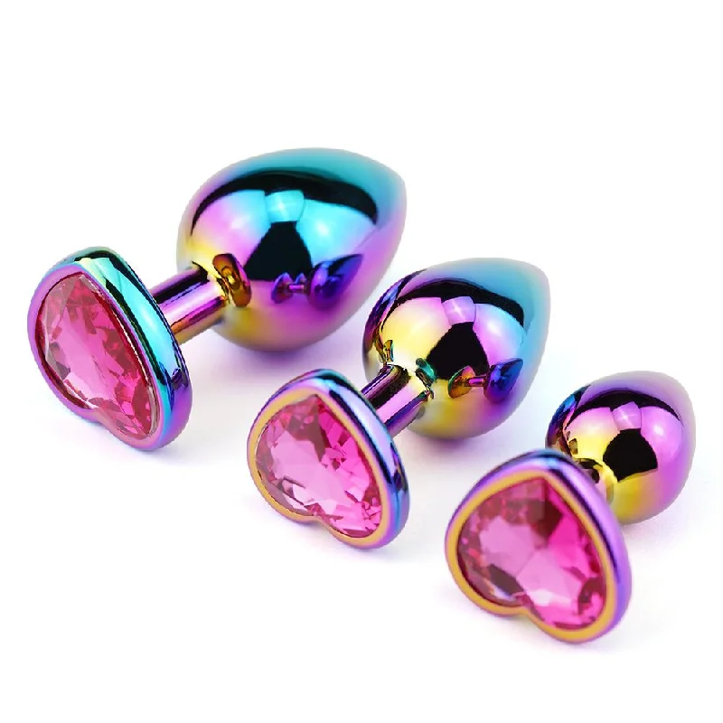 Small Jewelled Rainbow Heart Metal Butt Plug