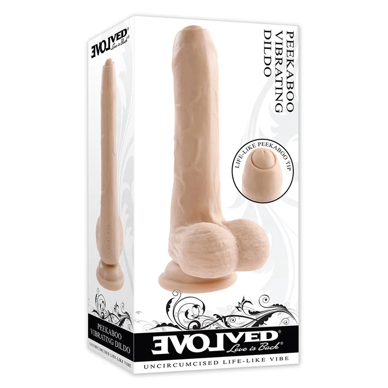 Evolved Peek A Boo Rechargeable Vibrating 8 in. Silicone Uncircumcised Dildo with Power Boost Light