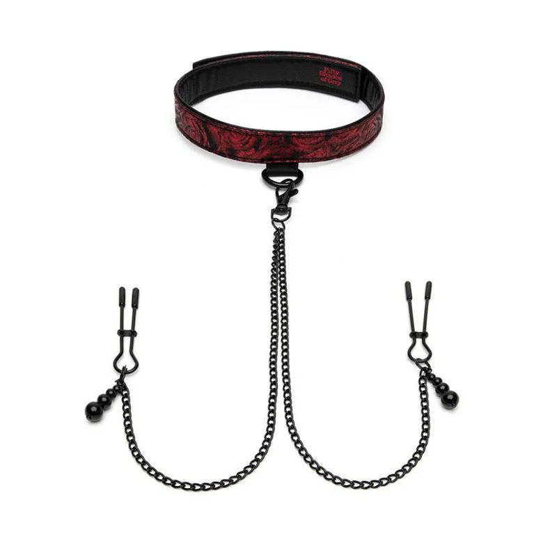 Fifty Shades of Grey Sweet Anticipation Reversible Collar, Nipple Clamps Red/Black