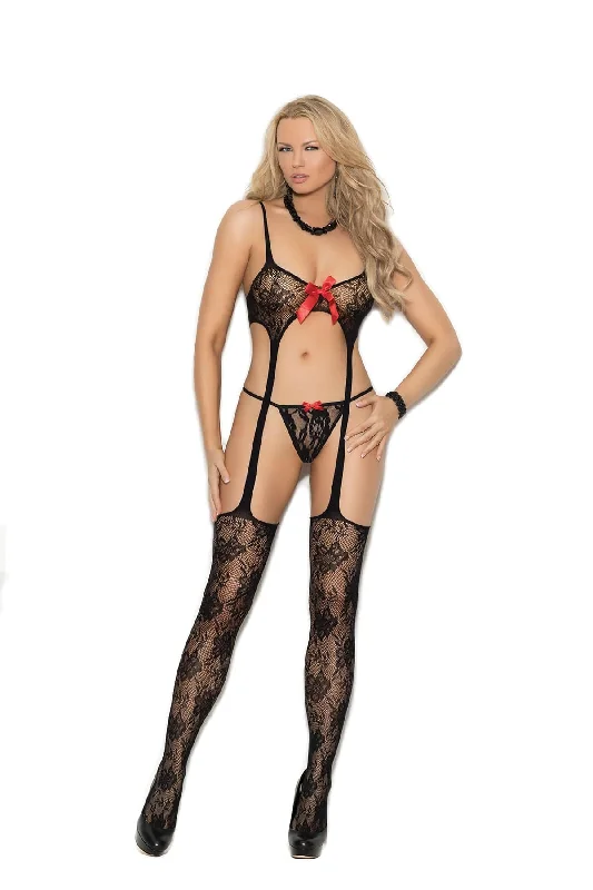 Black Lace Suspender Bodystocking & G-String Panty