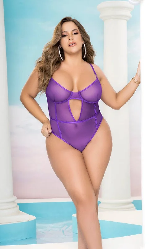 Purple Sheer Silhouette Underwire Teddy Lingerie Plus Size