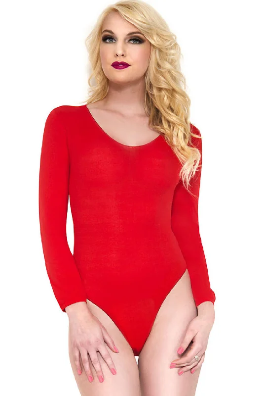 Red Long Sleeve Opaque Teddy