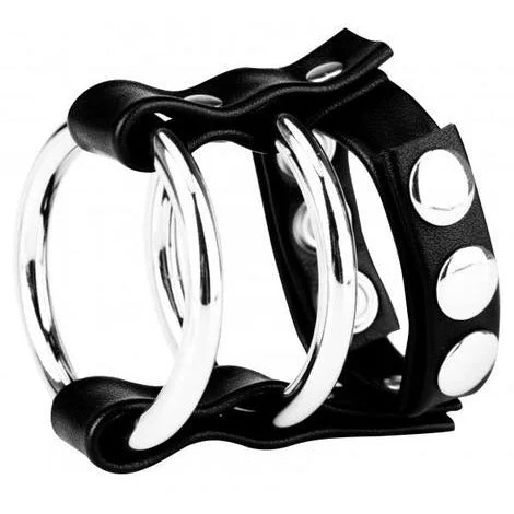 Metal Cock Ring With Adjustable Snap Ball Strap Double by C & B Gear