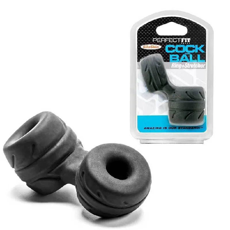 Cock Ring & Ball Stretcher Black Penis Enhancer by Perfect Fit Brand