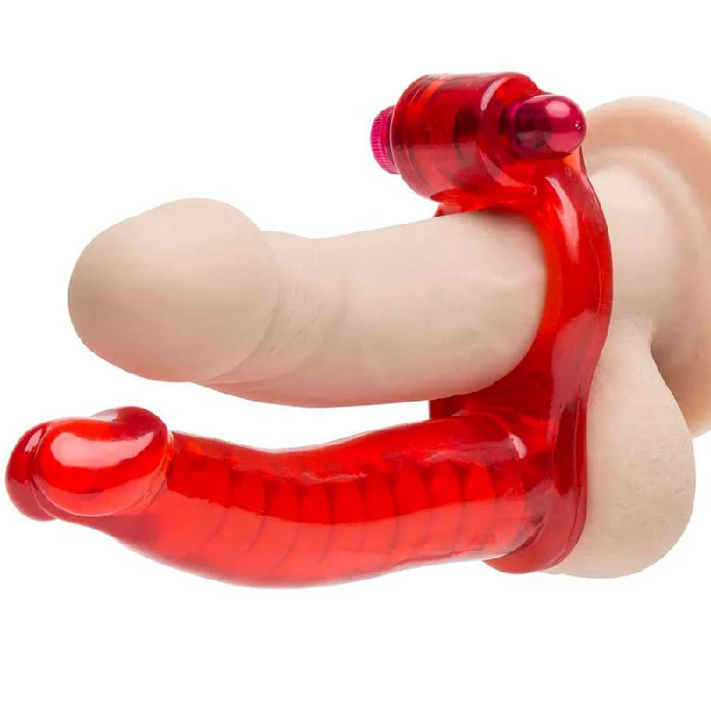 Double Penetrator Vibrating Cock Ring Red by Nass Toys