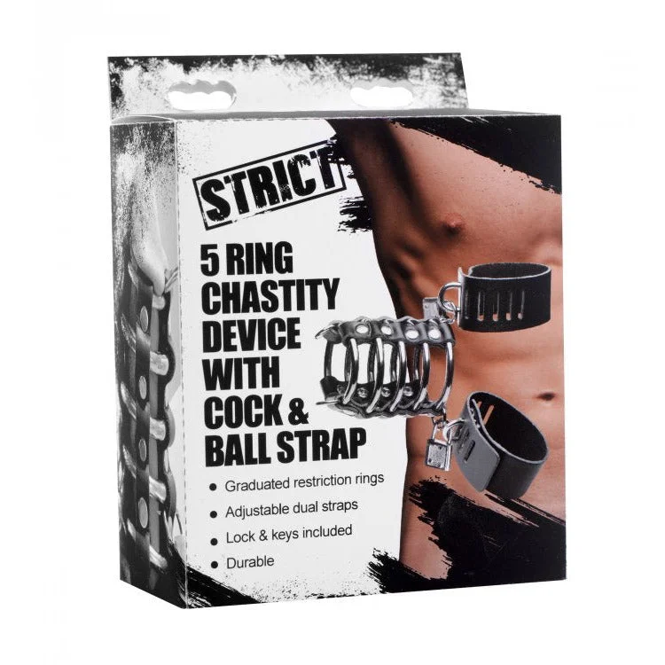 Strict 5 Ring Chastity Device With Cock & Ball Strap by XR